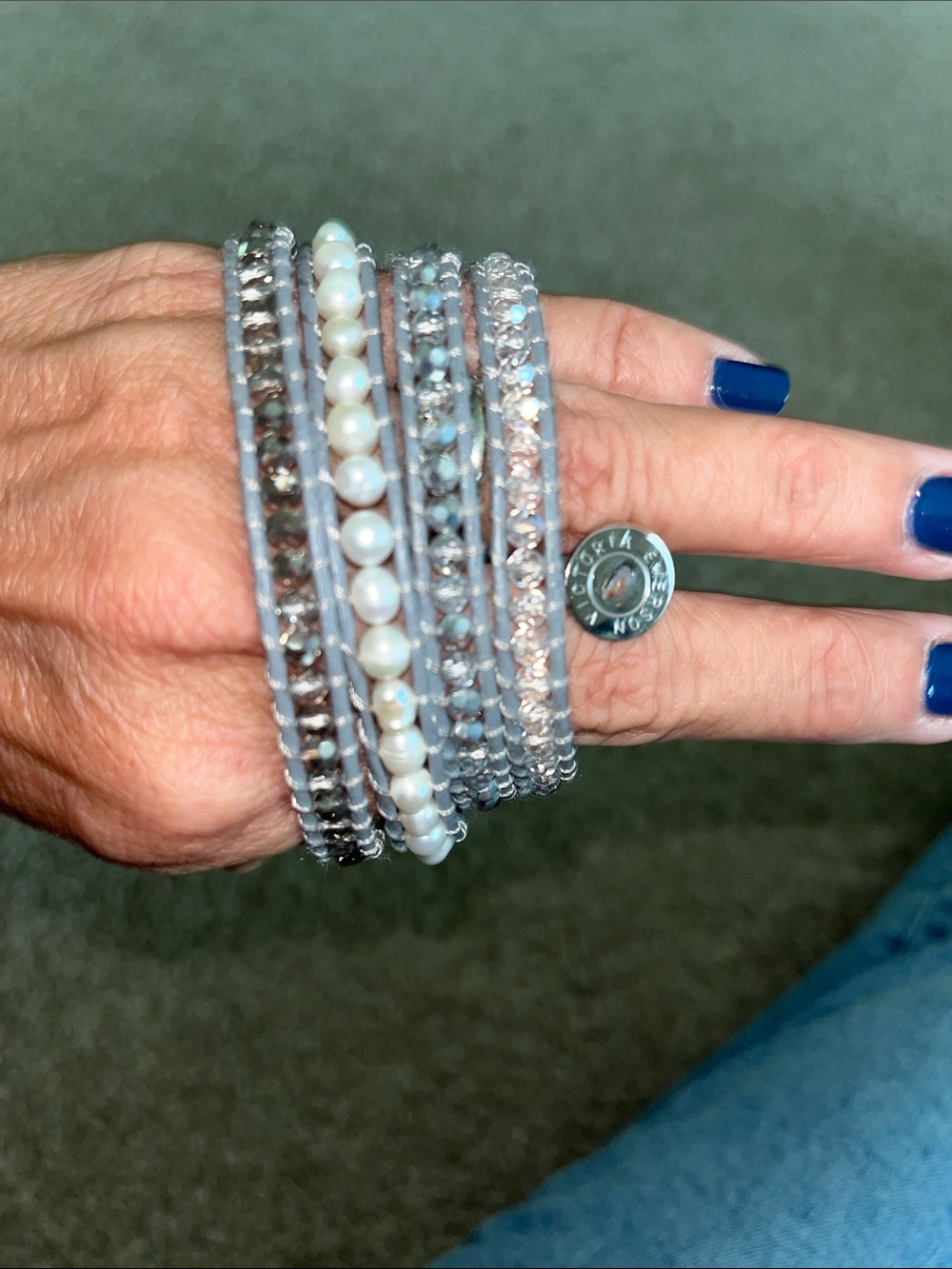 Victoria Emerson Silver, White and Gray Multi-Row Wrap Bracelet